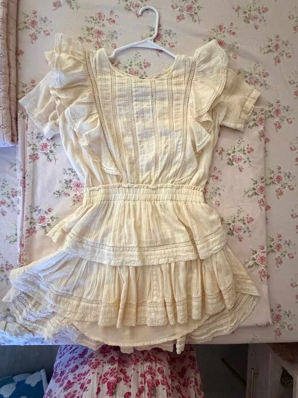 LoveShackFancy Cream Lace Top with Gold Label